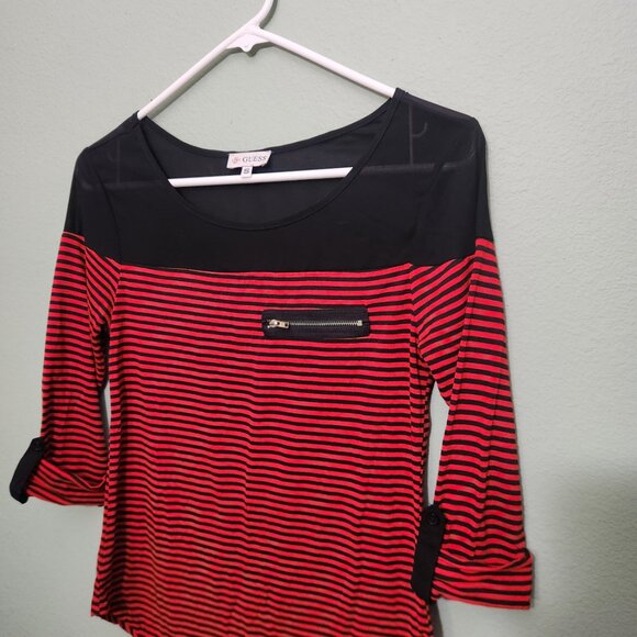 Guess Women Red Black Stripes With Sheer Top Combination Size S - Picture 6 of 6